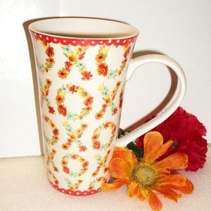 SOLD! 222 FIFTH Floral "XOXO" White Oversize Ceramic Coffee Mug 6 1/4" Tall